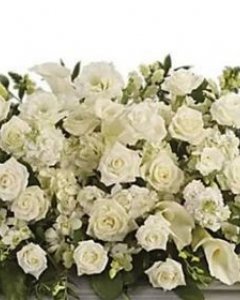 all white casket spray